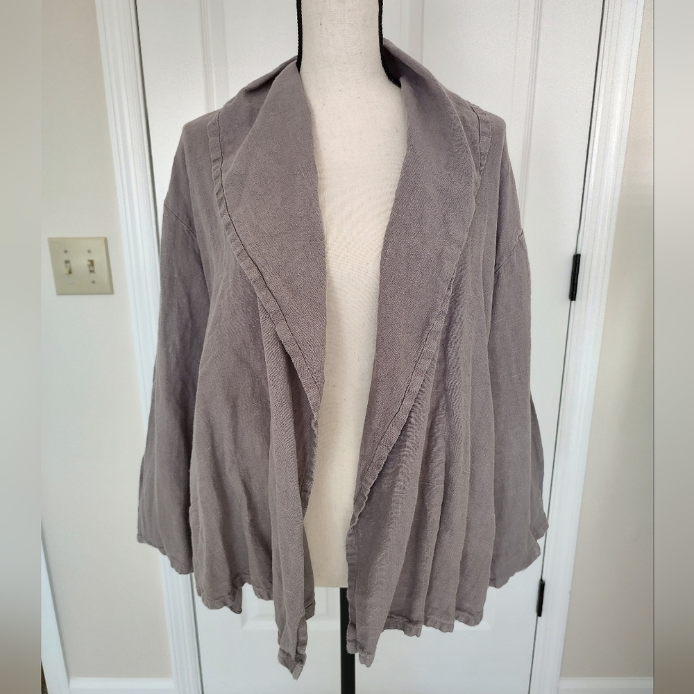 Bryn Walker Marcel Heavy Linen Cardigan Jacket Lagenlook Brown S